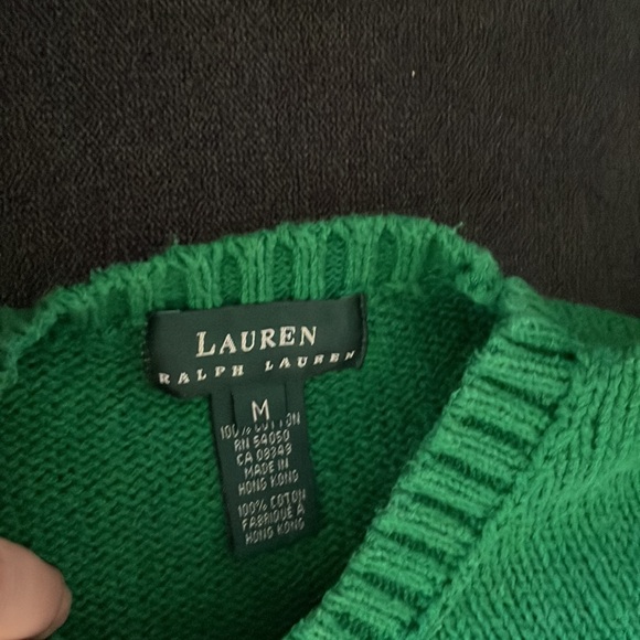 Lauren, grass green cotton sweater, long length, shorter sleeves, size M, like n - Picture 2 of 6